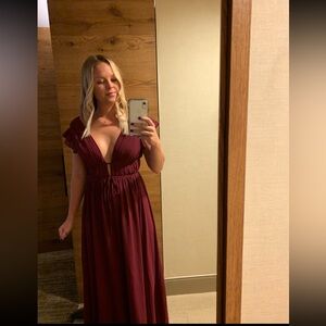 Lulu's . I’m All Yours . Burgundy . Ruffled Maxi Dress . Like New . Worn Once